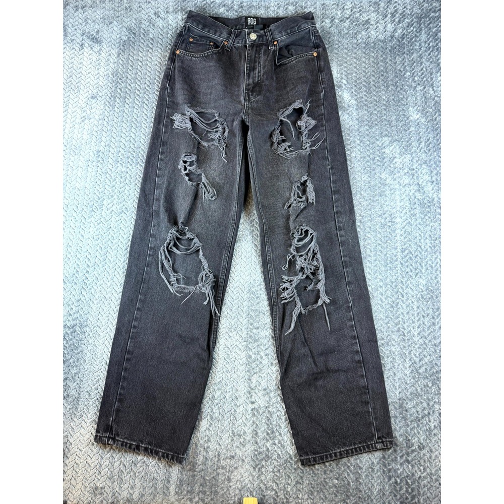 BDG Urban Outfitters High Rise Baggy Jeans Womens 27 Black Dark Wash Distressed